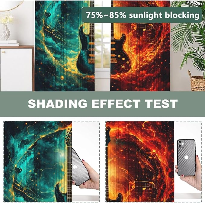 Electric Guitar Energy Window Curtains 2 Panels Set, 52 X 84 Inch Polyester - Image 5