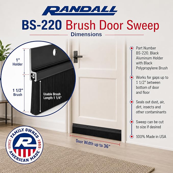 Brush Sweep Door Sweep with Black 1 1/2" Brush - Image 2