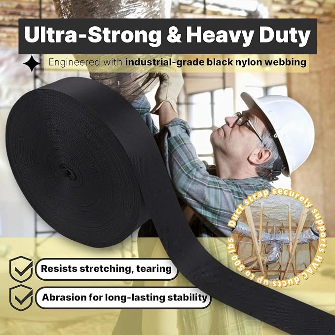 2 Pack Heavy Duty Duct Strap – 1.95 in x 147 ft Black Nylon Strapping - Image 4
