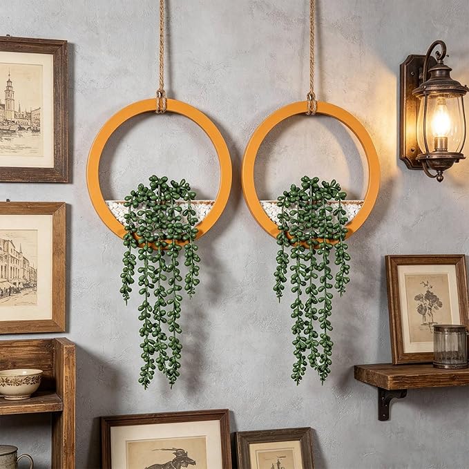Boho Wall Decor, Indoor Hanging Planter Greenery Decor, Faux Succulent Wall - Image 2