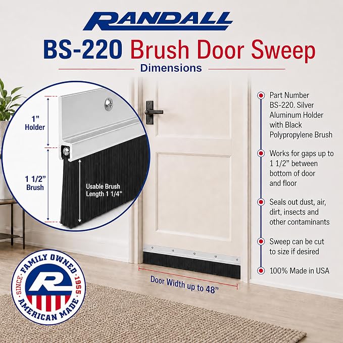 Aluminum Brush Door Sweep for Bottom of Door Exterior, 48 Inch, Metal Door - Image 2