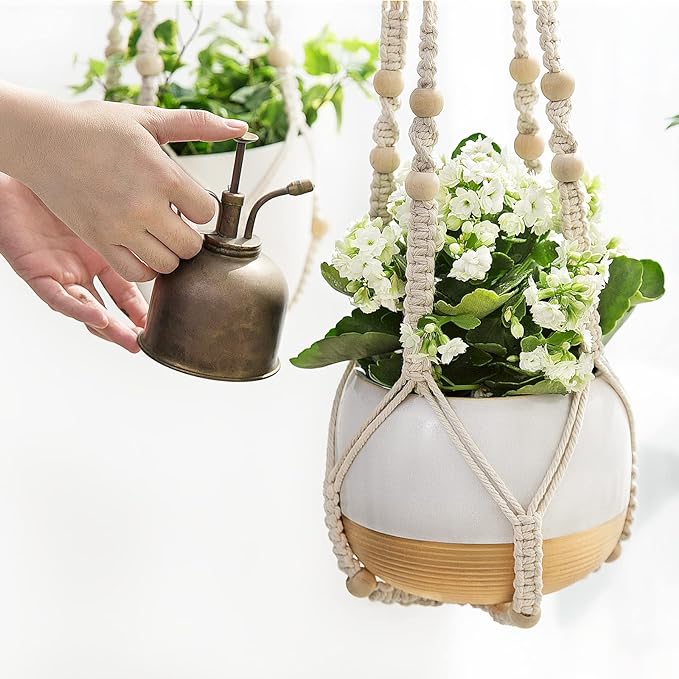 Mkono Macrame Plant Hanger Indoor 35 Inch Hanging Planter Basket Ivory 1Pc | - Image 7