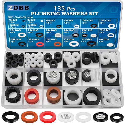 ZDBB 135 Pcs Flat Washer, Silicone and Nitrile Rubber Assortment Kit, Used by ZDBB