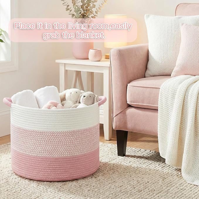 Artfeel 40L Large Cotton Rope Basket, Decorative Woven Blanket Storage - Image 4