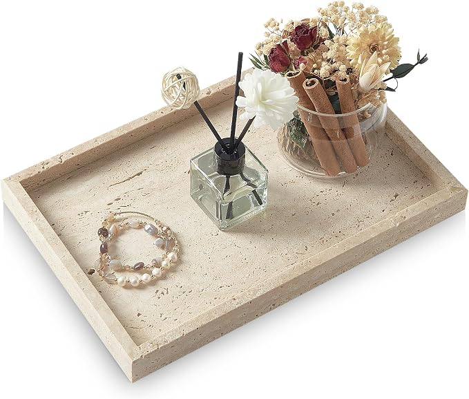 Travertine Tray, Bathroom Vanity Tray | Non-Ceramic/Non-Resin, marble perfume by MULWRMarbleTray