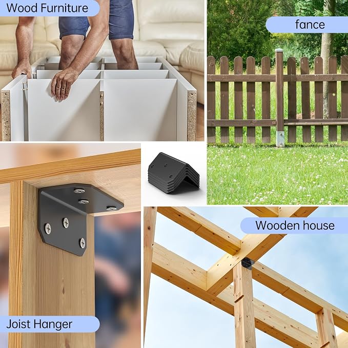 Yuleimy L Brackets for Wood, 2x4 Inch Galvanized Corner Braces, 4×2×2 in. black - Image 7