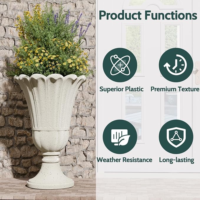 Tall Plastic Urn Planters and Pedestal - Image 5