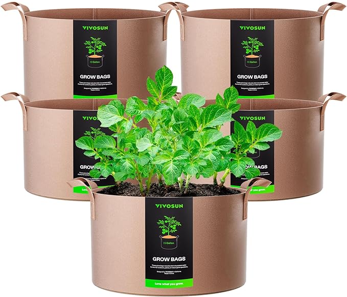 VIVOSUN 5-Pack 15 Gallon Plant Grow Bags Fabric Pots by Unknown