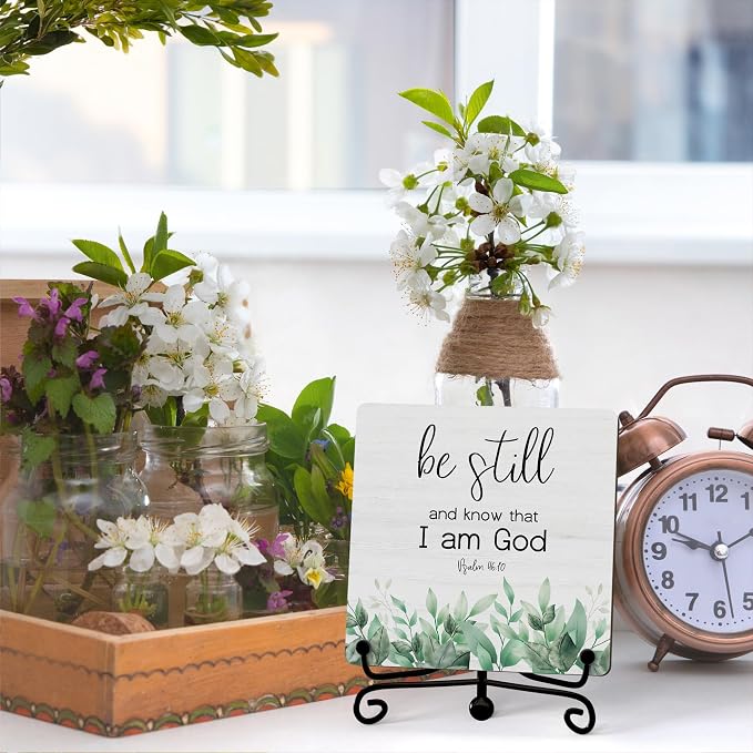 Inspirational Christian Desk Decor, Be Still And Know That I Am God Eucalyptus - Image 3