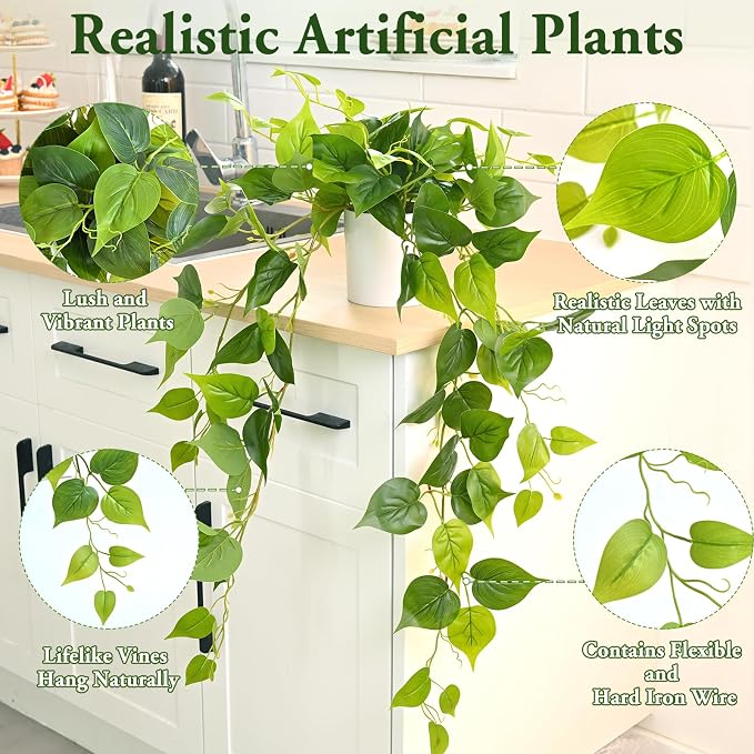 Fake Plants, Artificial Plants Indoor, Realistic Durable, Fake Pothos - Image 4