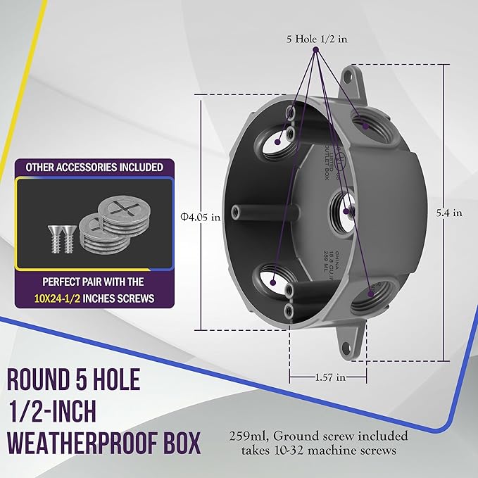 ENERLITES 4” Diameter Round Weatherproof Outlet Box - Image 2