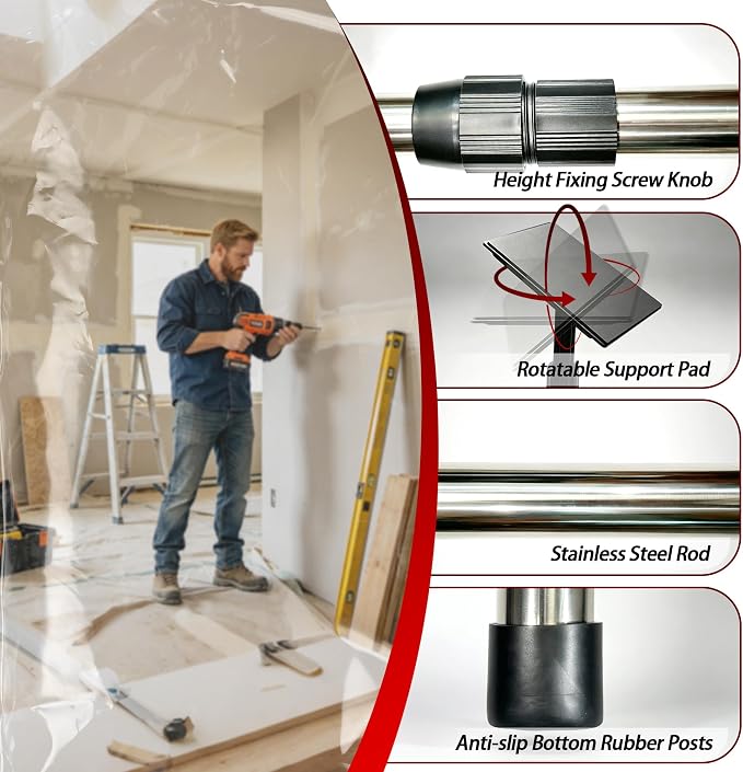 12FT Dust Barrier Poles, 4 Pack Zipper Wall Pole Kit - Image 3