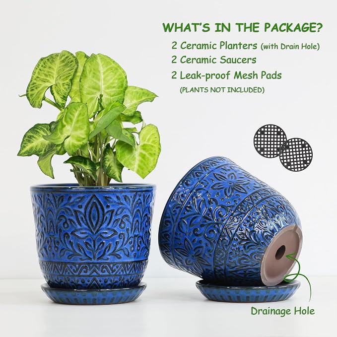 Gepege Ceramic Plant Pots, 6 Inch Indoor Planters - Image 3