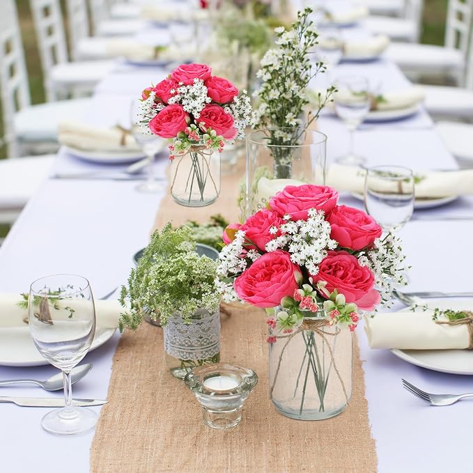 12 Sets Mason Jar Flowers Centerpiece Table Decorations, Hot Pink | Faux Flowers - Image 6