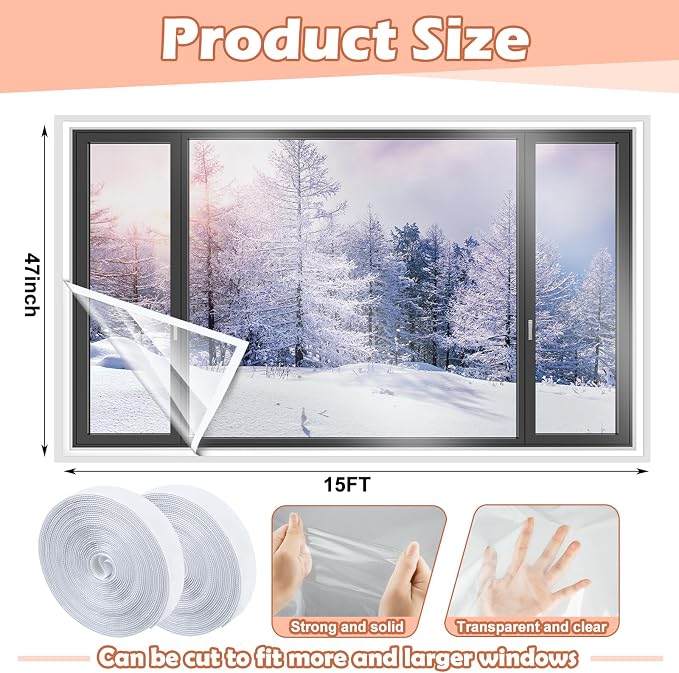 Beveer Window Insulation Kit 47 Inch X 15 ft, Cuttable Film, Waterproof | - Image 2