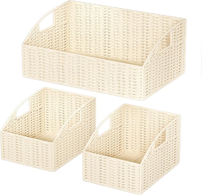 Pantry Baskets for Organizing, Wicker Storage Basket Beige | Handwoven Pantry by Ollieroo