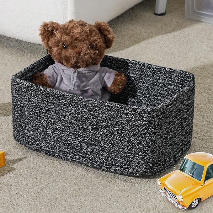 3 Pack Storage Baskets for Organizing, 13.7×9.5×6.3", Mixed Black | Woven - Image 5