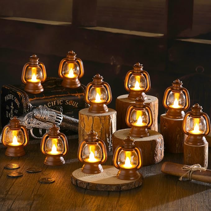 Ferraycle 12 Pcs Mini Lanterns 4 Inch Brown Lamp Table Decor | Western Cowboy - Image 7