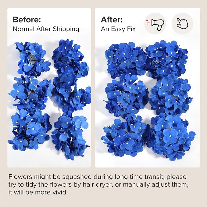 Auihiay 64Pcs Royal Blue Hydrangea Artificial Flowers, Silk Hydrangea Heads | - Image 8