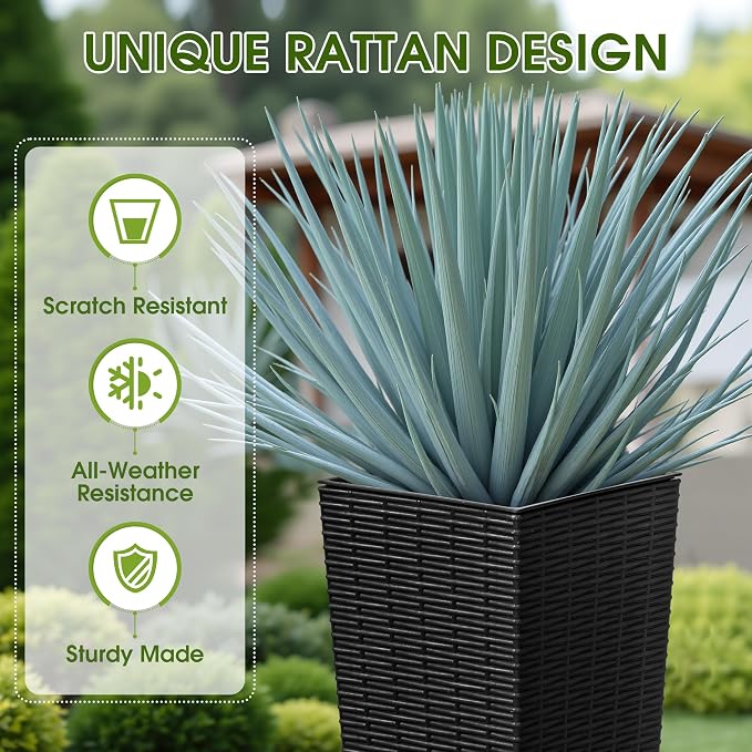 Devoko Resin 23.6'' Tall Planters Set of 2, Large Taper Outdoor Planter | - Image 2