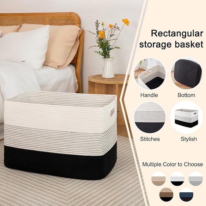 OIAHOMY Blanket Basket Laundry Basket Dog Toy Basket 108L Gradient Black | - Image 5
