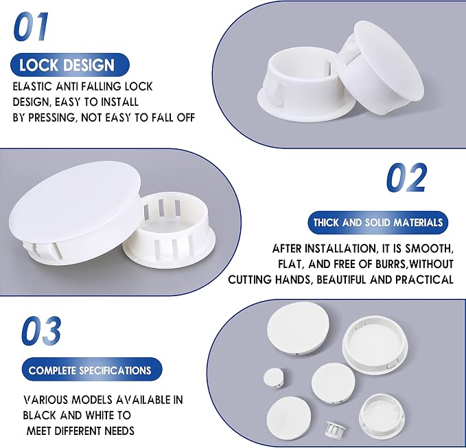 250 PCS 8 Sizes Nylon Plastic Hole Plugs, 1 Inch Round Hole, Flush Type Panel - Image 3