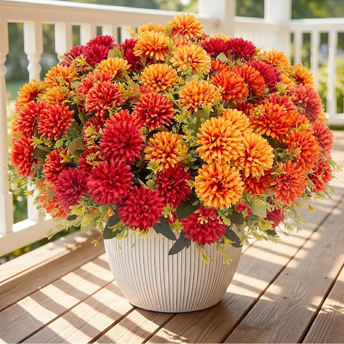 12 Pcs Artificial Mums Flowers for Outdoor, UV Resistant Fake fall by Lovemoon