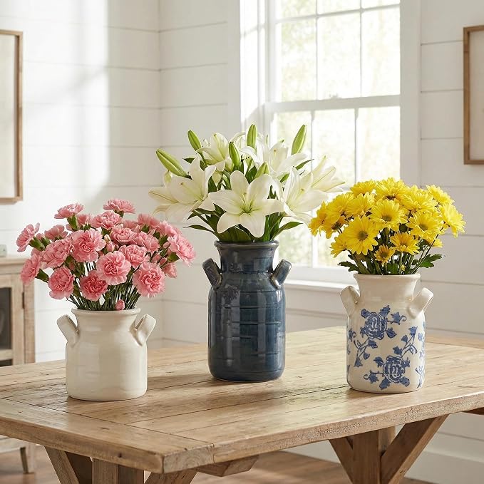 Ceramic Vase Set of 3 with Two Handles, Versatile as Table Centerpiece or - Image 3
