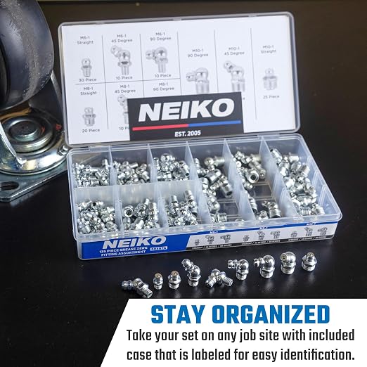 NEIKO 50467A Grease Fitting Assortment, 135 Piece, Straight & Angled Zerk - Image 4