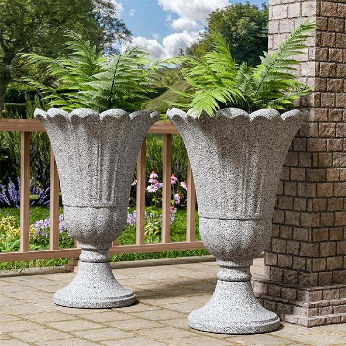 Tall Plastic Urn Planters and Pedestal by Outdoorchairs