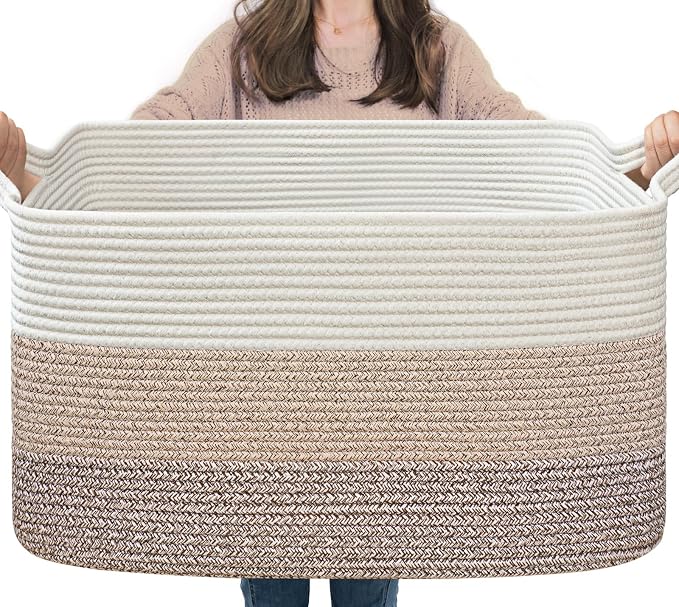 Goodpick Large Woven Rope Blanket Basket, Light Brown | 21.6'' x 14.9'' x by Goodpick