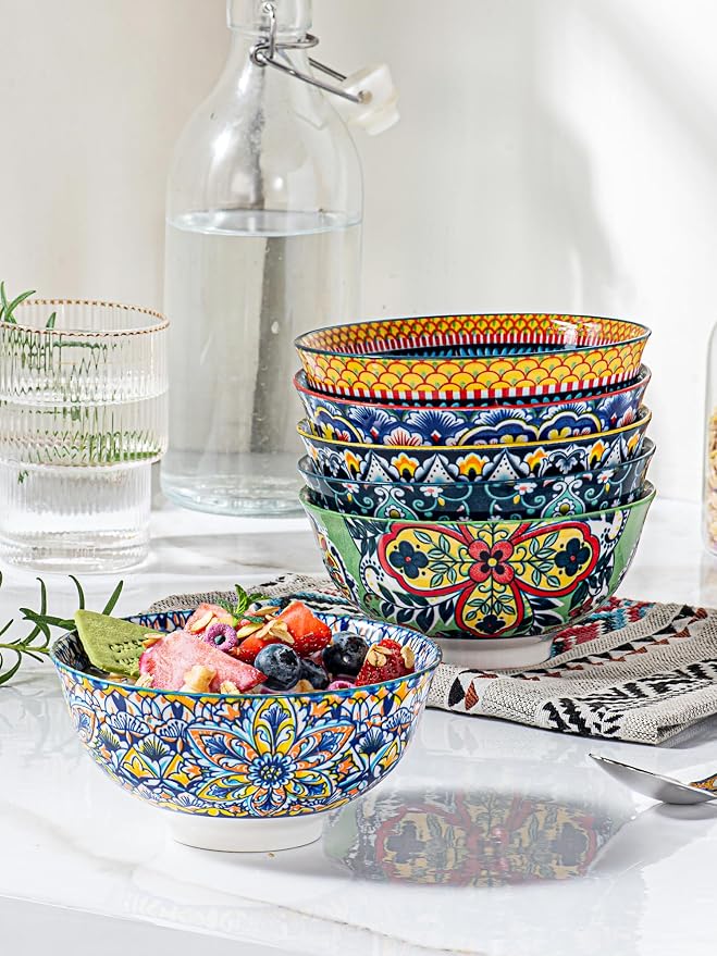 HENXFEN LEAD Boho Ceramic Dessert & Snack Bowls Set of 6, 10 oz | Assorted - Image 4