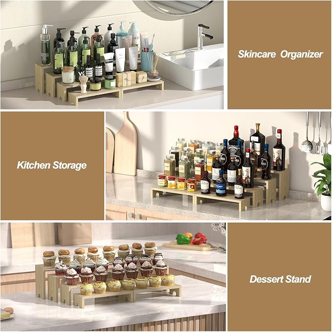 2 Set Wooden Tiered Risers Display Stands - Image 6