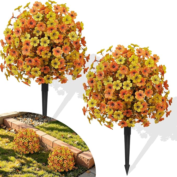 Alupssuc 2Pcs 20" UV Resistant Artificial Fall Ball Flowers by Alupssuc