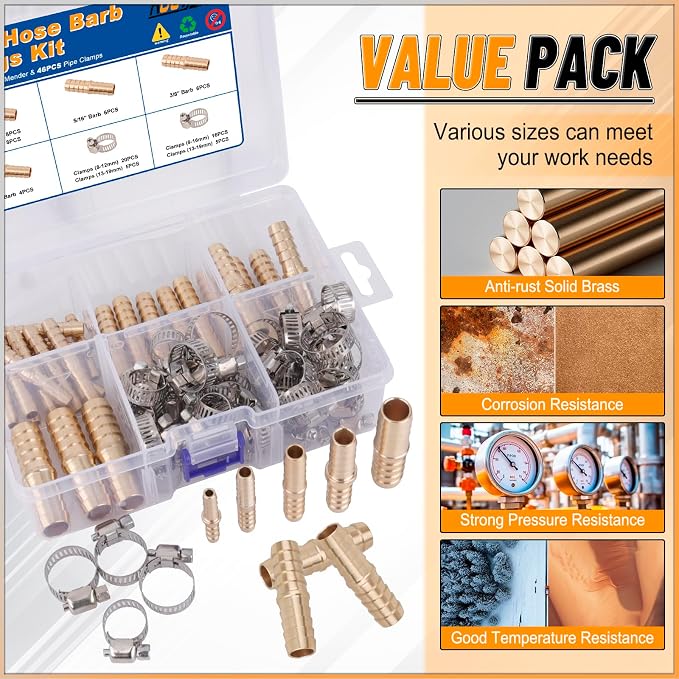 KOOTANS 32PCS Brass Hose Barb Fittings Barb Splicer Mender Hose Fittings Kit - Image 5