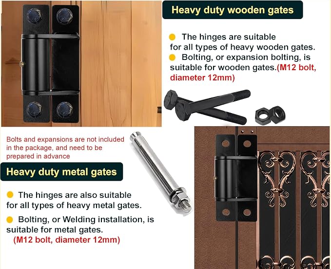 7in Heavy Duty Gate Hinges, 1100 lbs Max Load, 180° Smooth Open | 2Pcs - Image 6