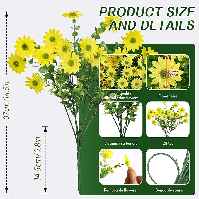 Alupssuc 20 Bundles Artificial Daisies Flowers Fake Silk Plant - Image 3