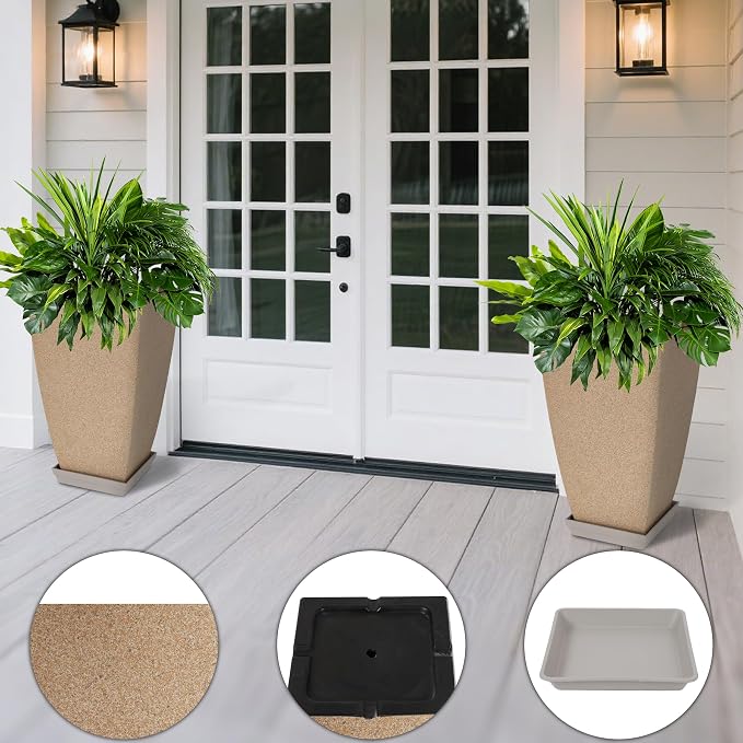 Neoaider Set of 2 Tall Planter, 21 inch Large Plastic Planter, Marble | - Image 4