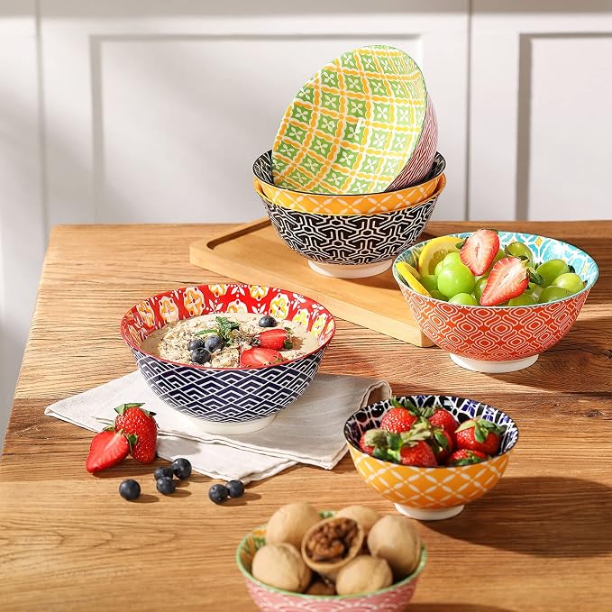 Metahom Ceramic Cereal Bowls Set of 6, Colorful Soup Bowls 23 Oz | Kitchen Bowl - Image 2