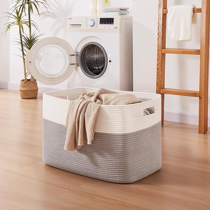 OIAHOMY 108L Extra Large Blanket Basket Dog Toy Basket Grey/White | Rectangle - Image 6