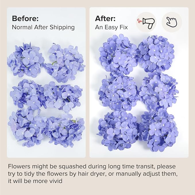 Auihiay 64Pcs Purple Hydrangea Artificial Flowers, Faux Hydrangea Flowers | - Image 7