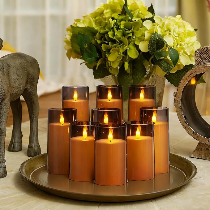 Homemory Gray Flickering Flameless Candles, Battery Operated Acrylic LED Pillar - Image 2