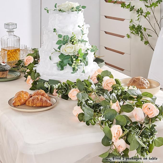 Artificial Flower Garland 2pcs 5.4ft Rose Vine Decor, Champagne Flower | - Image 2