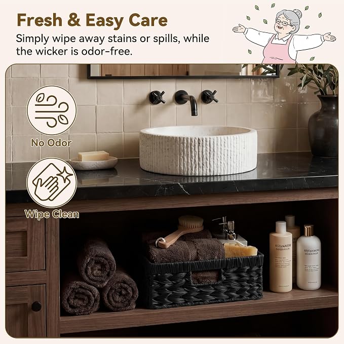 GRANNY SAYS Wicker Baskets for Organizing, Waterproof Black Basket, Woven - Image 3