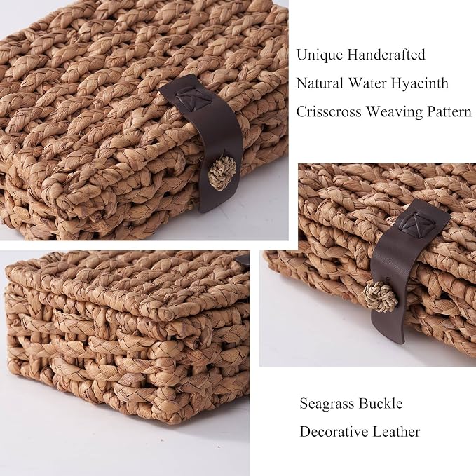 Decorative Box with Lid, Wicker Storage Basket, Water Hyacinth Woven Decorative - Image 5