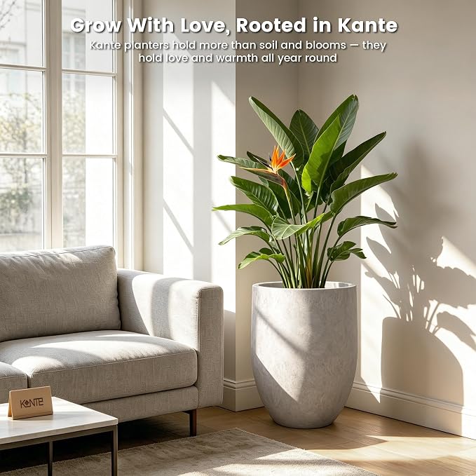 Kante Large Round Bullet CON Gray Concrete Planter 21.7" Tall, Outdoor | Rubber - Image 9