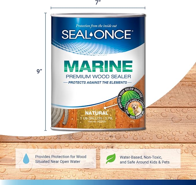 Seal-Once Marine Waterproof Wood Sealer and Stain, 1 Gallon | Waterproof Sealant - Image 2