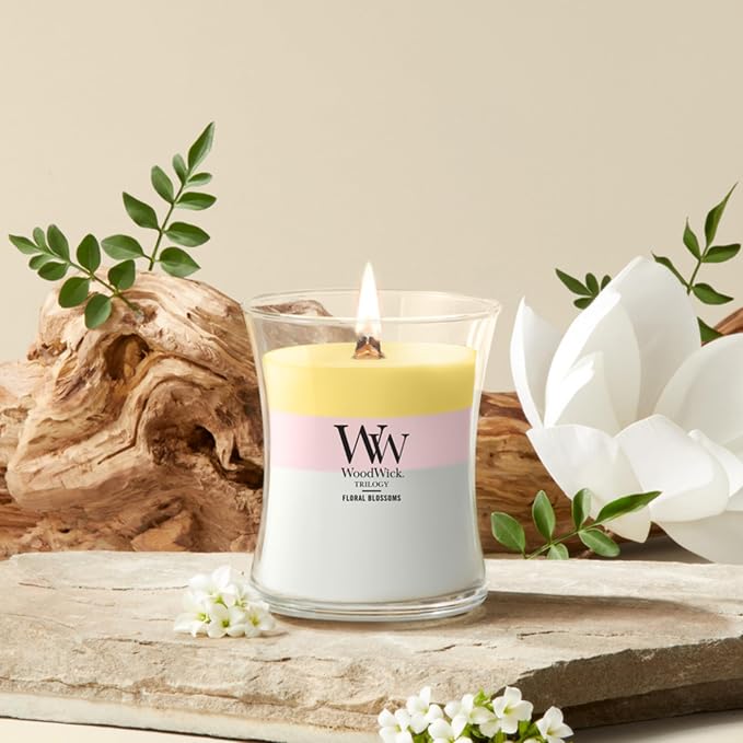Woodwick Floral Blossoms Medium Hourglass Trilogy Candle - Image 2