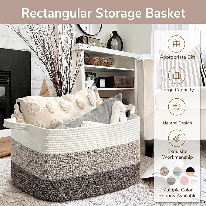 Goodpick Large Woven Rope Blanket Basket, Living Room, Bedroom & Nursery - Image 7