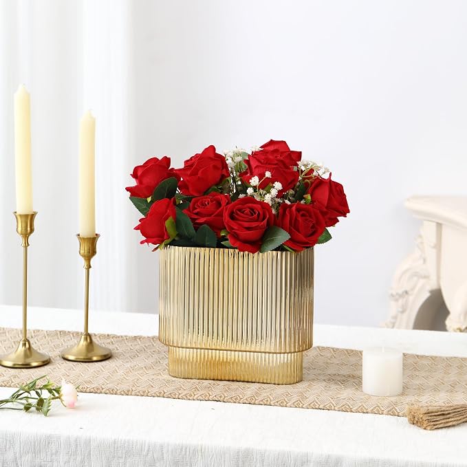 Ribbed Vase, Modern Vases for Living Room, Dining Table, 7 Inch - Image 2